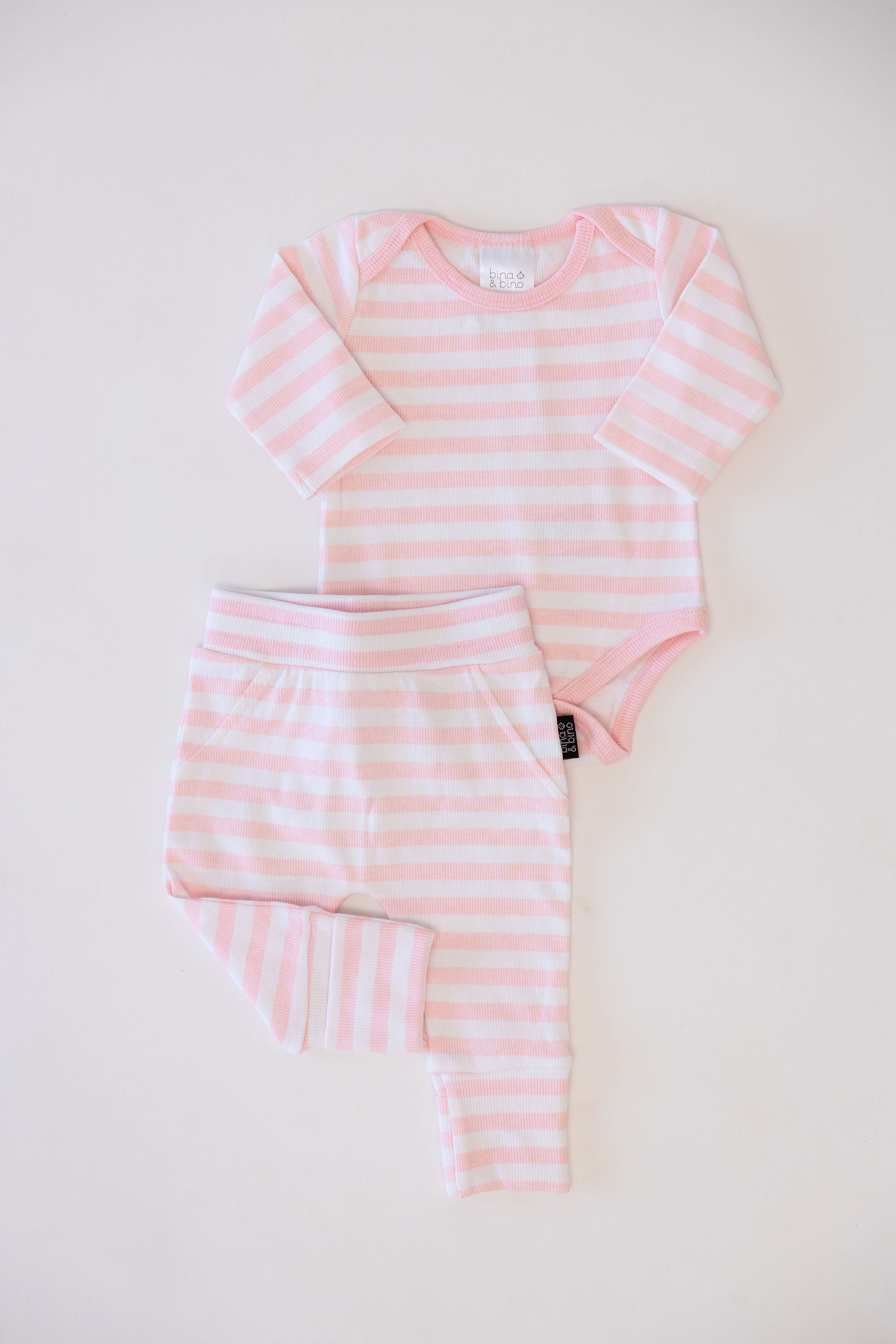 סט בגד גוף ומכנסיים ארוכים // PINK STRIPE