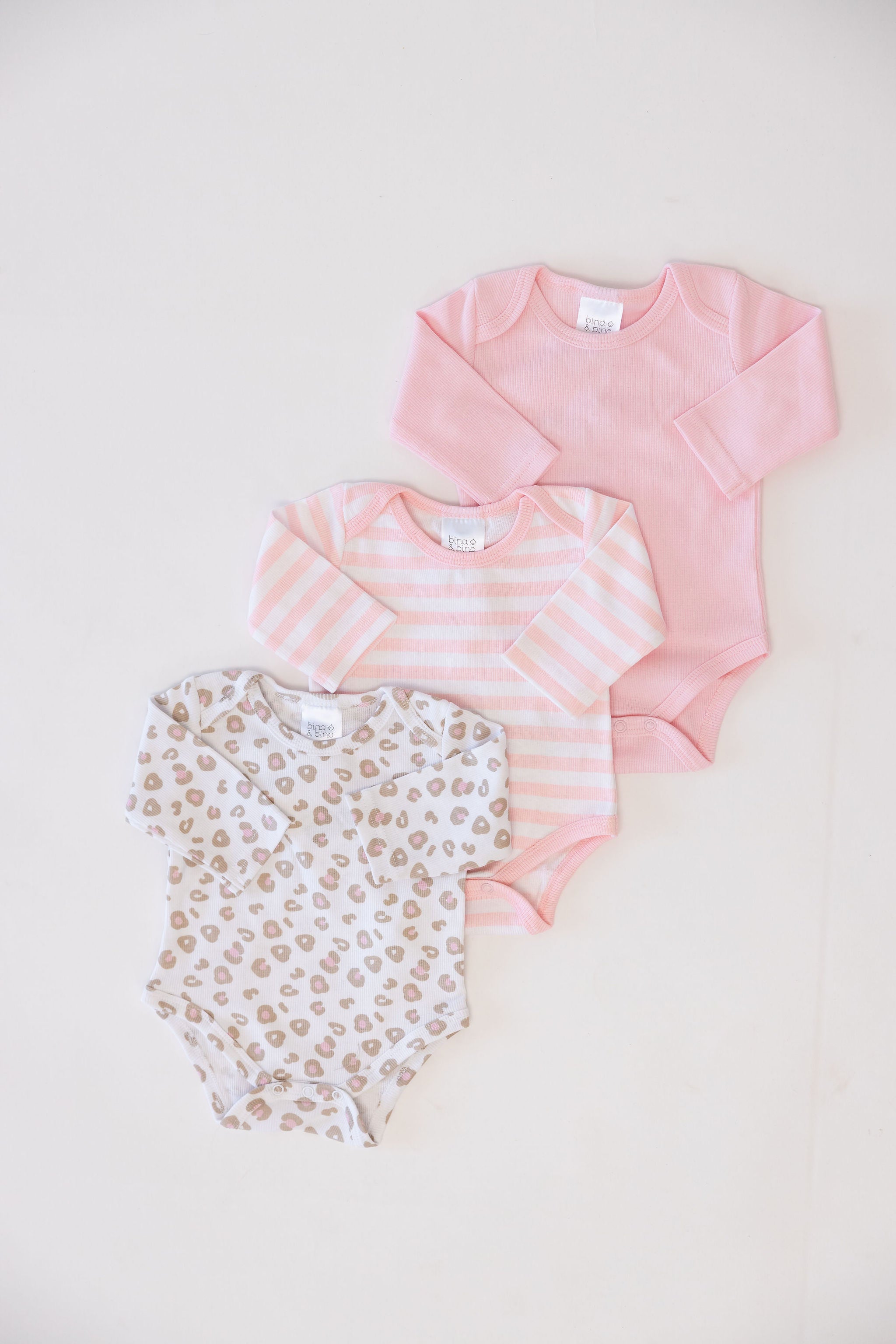 מארז 3 בגדי גוף מבד ריב // PINK + PINK STRIPE + PINK LEO