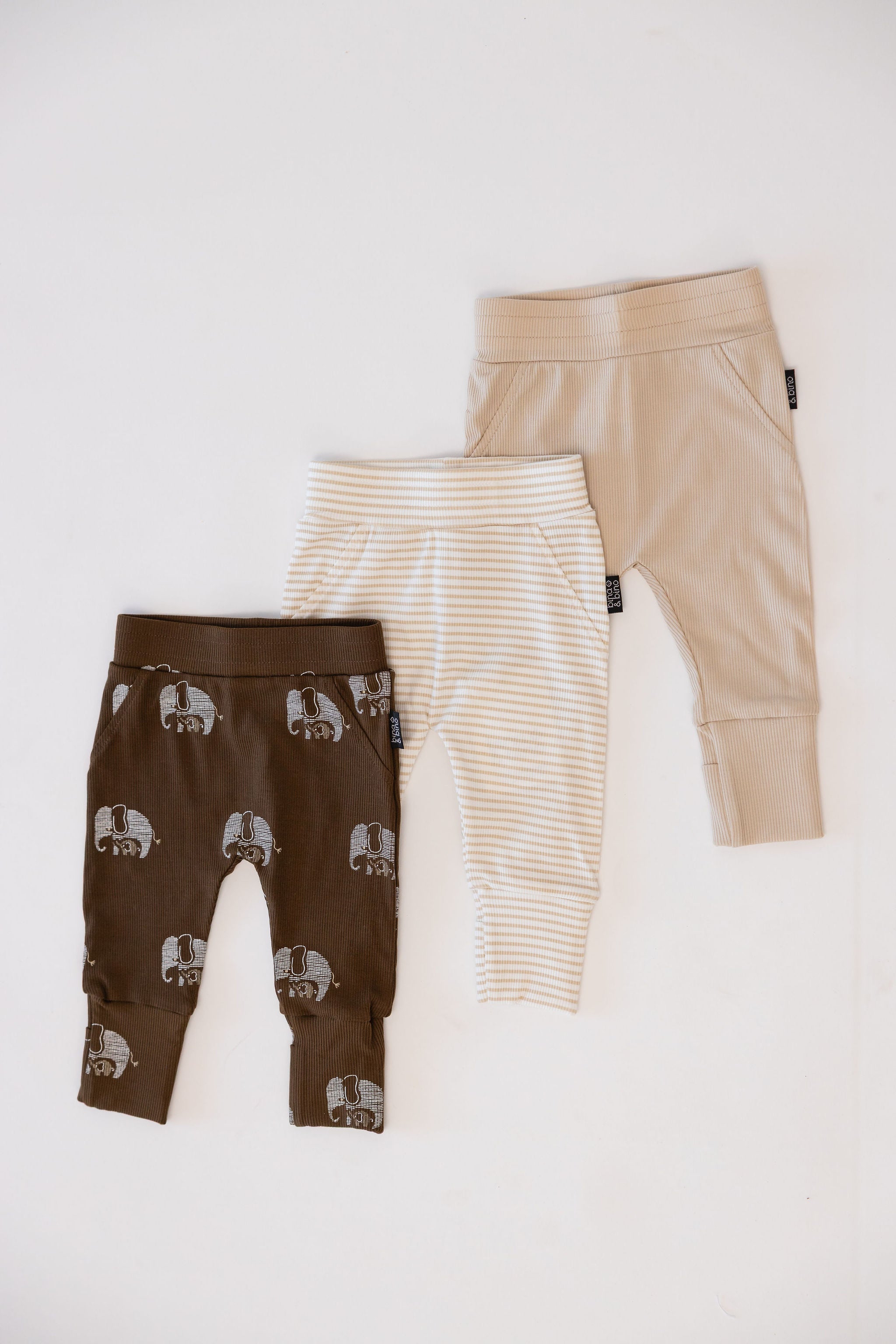 מארז 3 מכנסיים עם רגליות מתקפלות מבד ריב // SAND + SAND STRIPE + ELEPHANT MAMA
