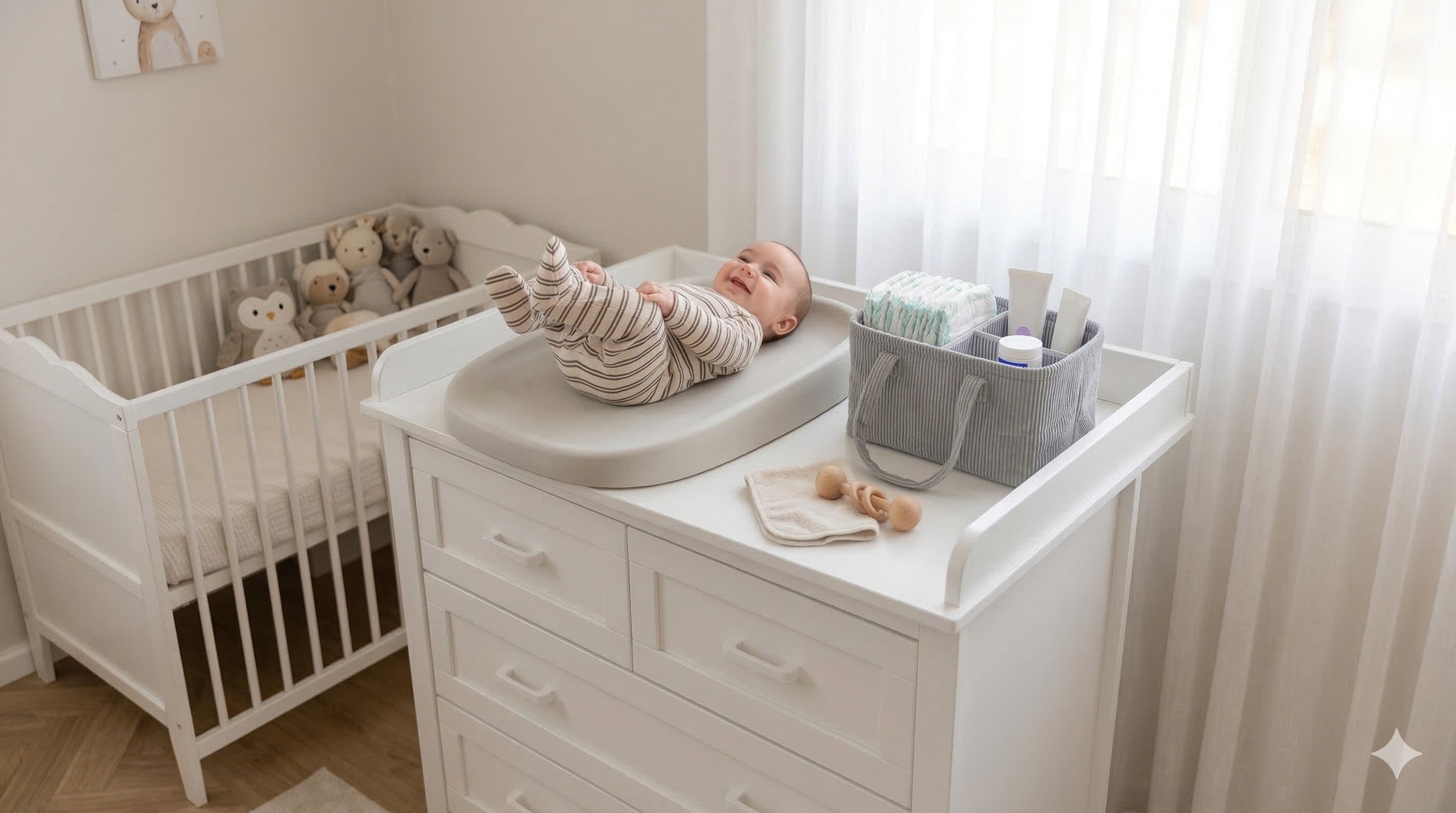 תינוק על שידת החתלה רחיצה של בינה ובינו