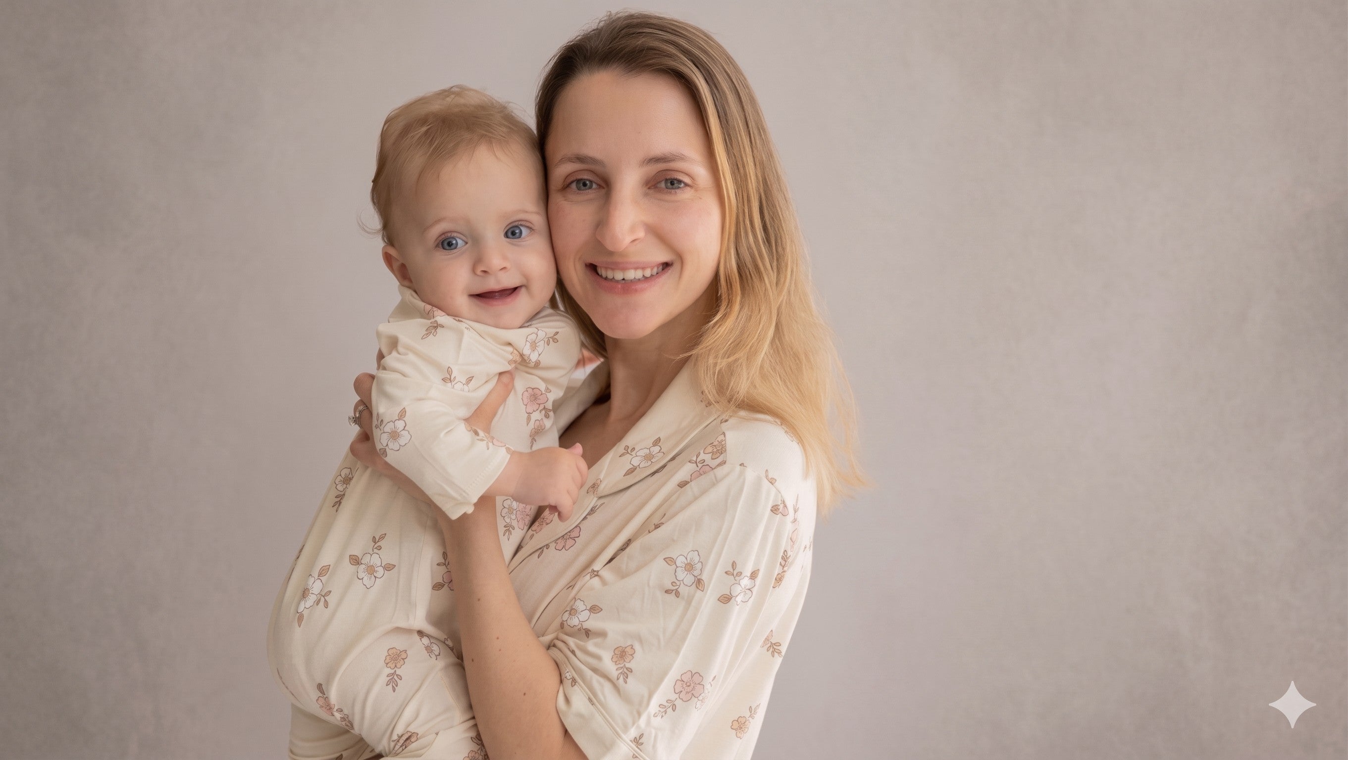 אמא מחזיקה תינוק עם פיג'מה תואמת - בינה & בינו