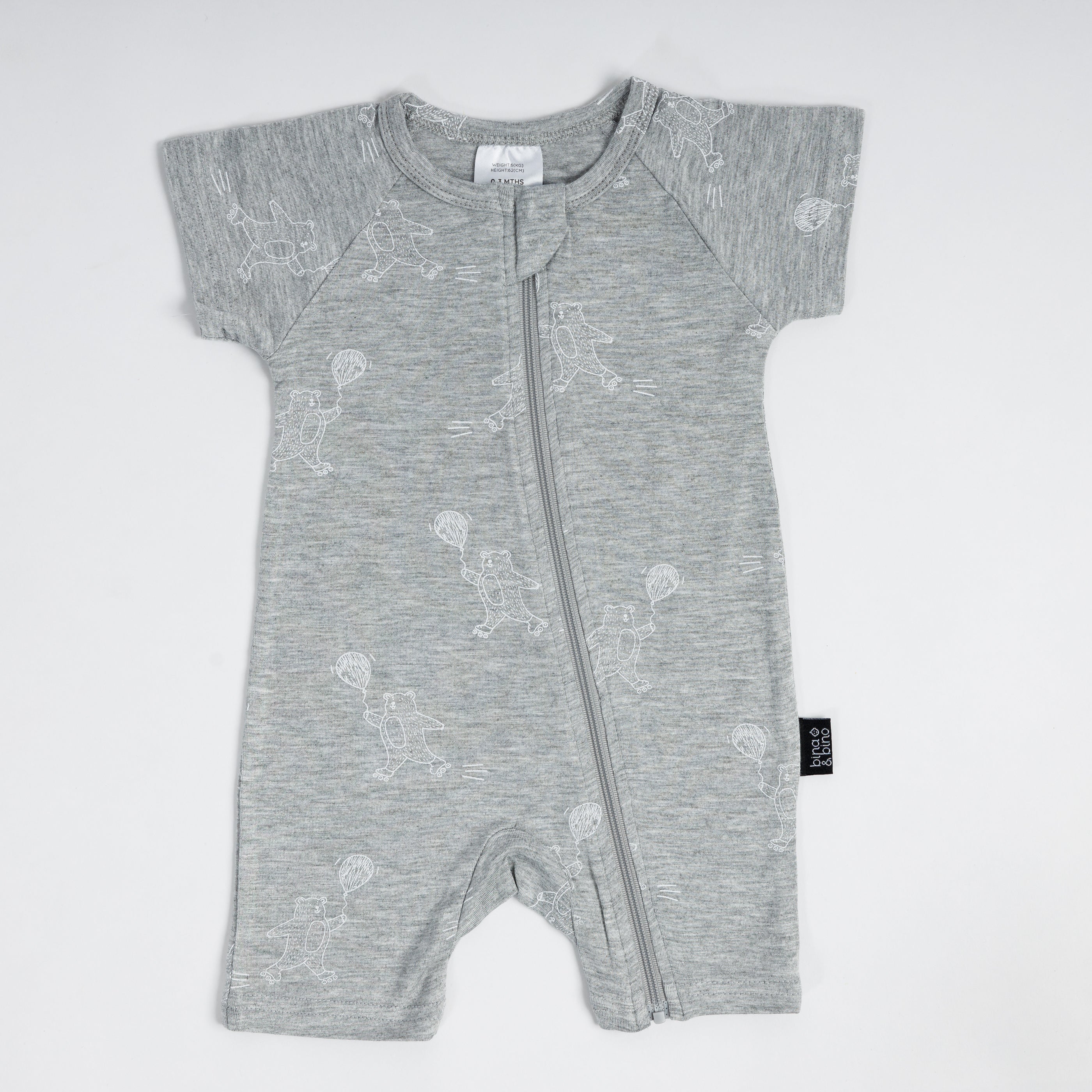 Short-Sleeve Zip Bamboo Onesie - Birthday Bear