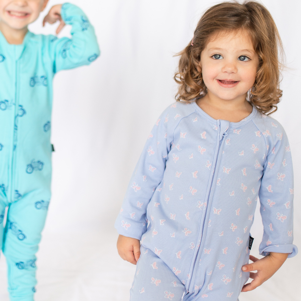 TWO-WAY ZIP RIBBED ONESIE // BUTTERFLY MAGIC